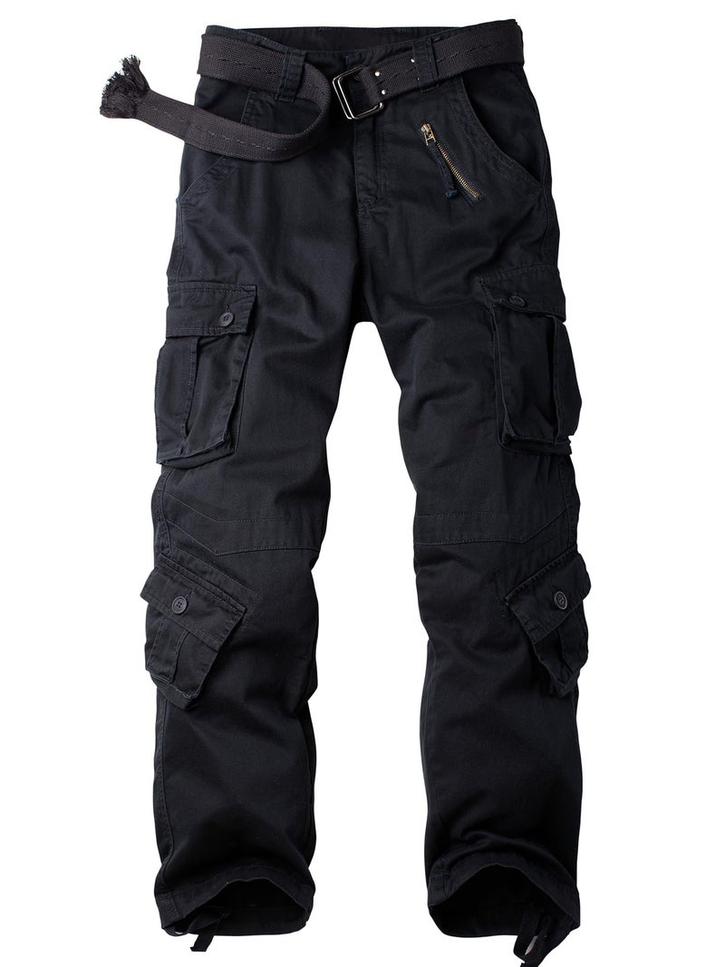 AKARMY Men's Camo Cargo Work Pants Cotton Military Army Casual Tactical Wild Combat Pants with 8 Pockets Black 40x32 - Image 1